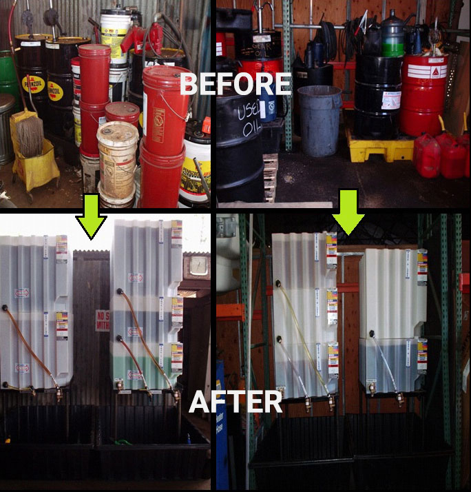 Before and after photo of lubricant storage